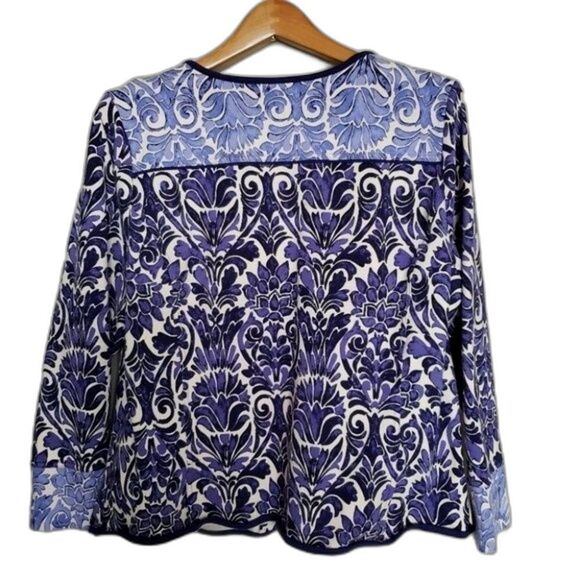 Isaac Mizrahi Floral Print Cardigan Blue Size Medium – Button Front Knit Top - Picture 14 of 14